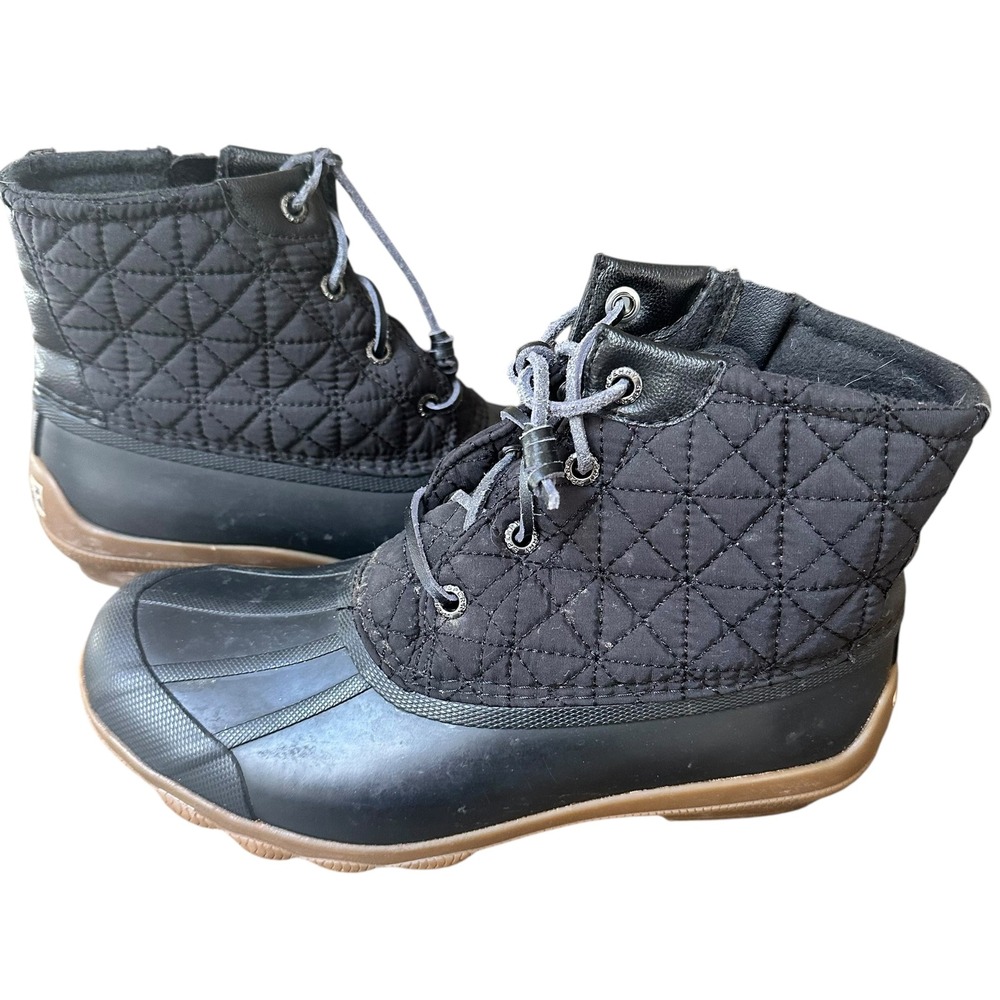 Sperry Duck Boots Top Siders Black‎ Quilted Waterproof Fleece Lined Fall Size 6